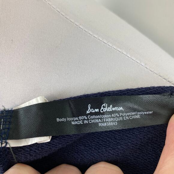 Sam Edelman Navy Distressed Ripped Boatneck Long Sleeve Sweatshirt Medium - Picture 7 of 8